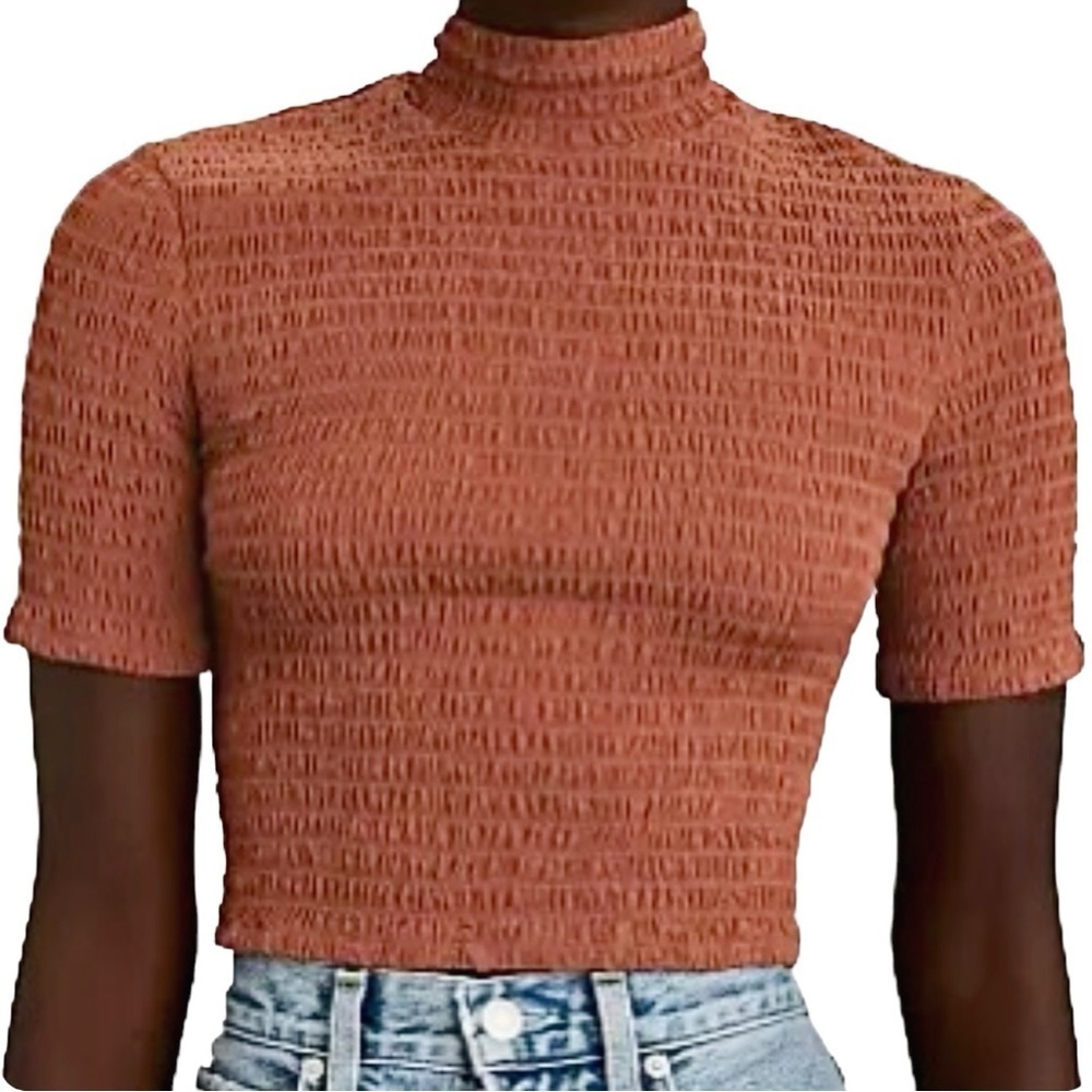 NWOT A.L.C. ‘Dana’ Smocked Mock Neck Crop Top in “Deep Amber” Size XS